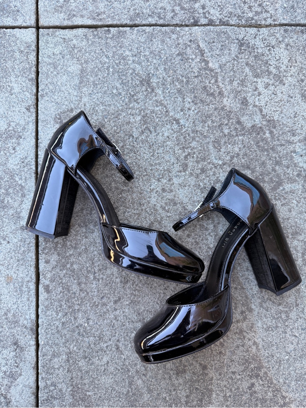 Black Patent Mary Jane Platform Heels - Women Shoes